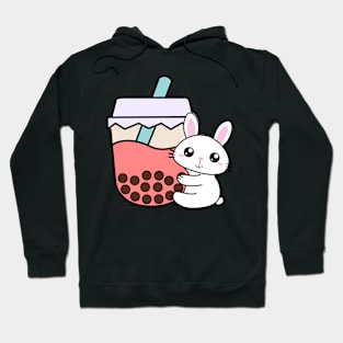 Baby Rabbit Hugs Bubble Tea Kawaii Pink Boba Tea Hoodie